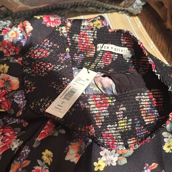 ALICE + OLIVIA SILKY HIGH WAIST PAJAMA PANTS IN BLACK FLORAL PRINT SIZE SMALL - Picture 11 of 13